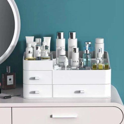 Countertop makeup bathroom organizer in white