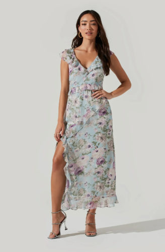 ASTR Floral Ruffle Midi Dress