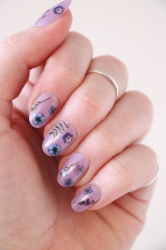 Blue and purple flower nail design - nail art, flower nail design matte finish