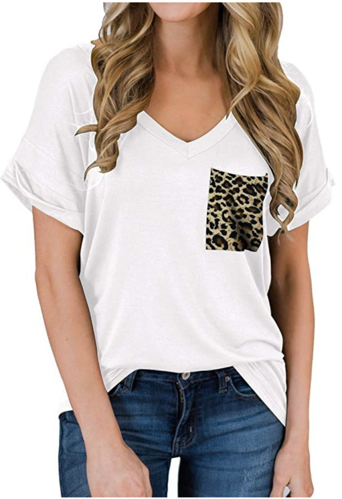 Leopard pocket v-neck shirt