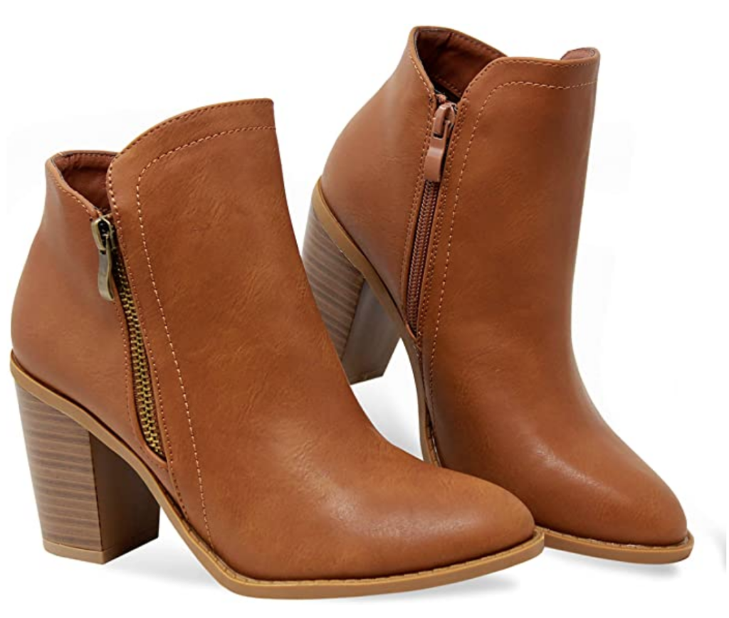 Boho style brown leather ankle booties