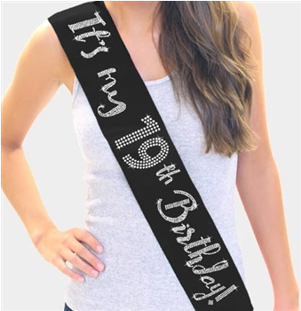 19th birthday sash in black that reads 