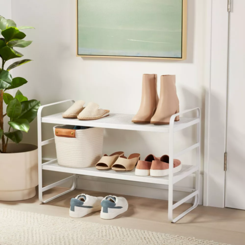 White mesh shoe rack